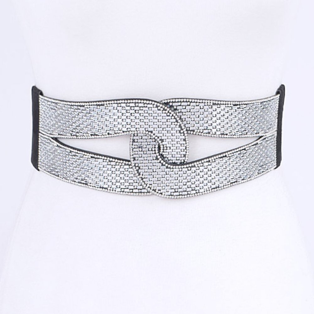 BNWT Plus Size Rhinestone Interlock Fashion Elastic Stretch Belt